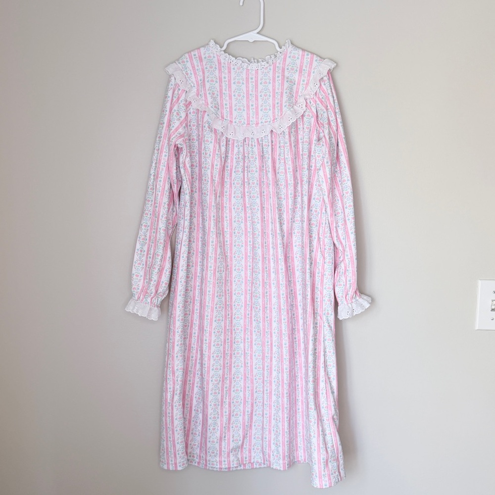 Flannel Pink and White Striped Kids Nightgown